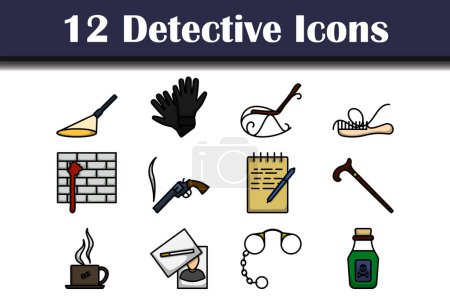 Detective Icon Set. Editable Bold Outline With Color Fill Design. Vector Illustration.