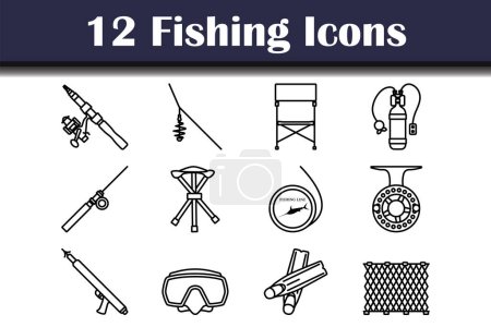Fishing Icon Set. Bold outline design with editable stroke width. Vector Illustration.