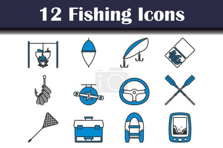 Fishing Icon Set vorhanden. Editierbare kühne Umrisse mit Farbfülldesign. Vektorillustration.