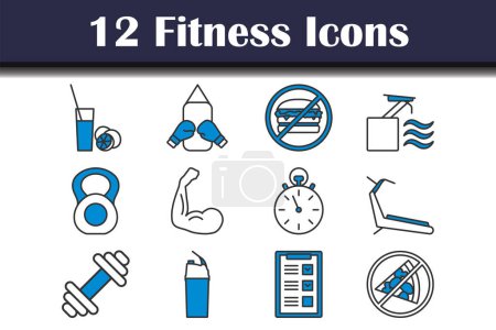 Fitness Icon Set. Editable Bold Outline With Color Fill Design. Vector Illustration.