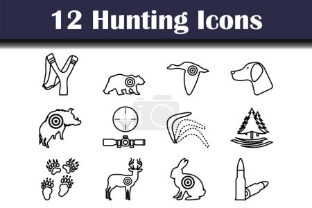 Hunting Icon Set. Bold outline design with editable stroke width. Vector Illustration.