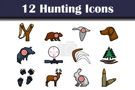 Set de iconos de caza. Esquema audaz editable con diseño de relleno de color. Ilustración vectorial.