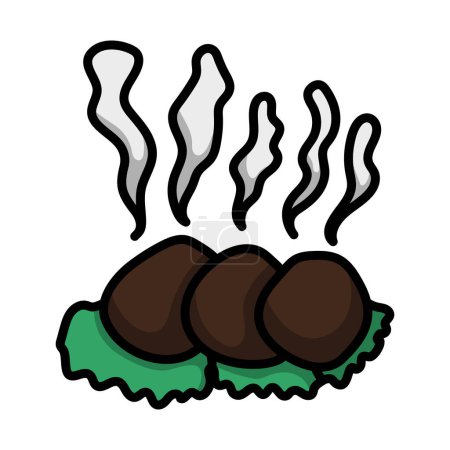 Icon Of Smoking Cutlet On Plate. Editable Bold Outline With Color Fill Design. Vector Illustration.