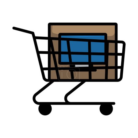 Ilustración de Carro de compras con el icono de PC. Esquema audaz editable con diseño de relleno de color. Ilustración vectorial. - Imagen libre de derechos