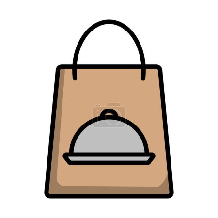 Téléchargez les illustrations : Paper Bag With Cloche Icon. Editable Bold Outline With Color Fill Design. Vector Illustration. - en licence libre de droit