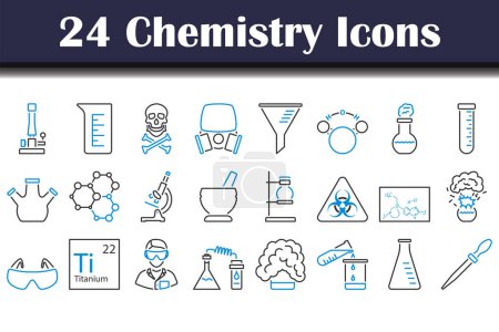 Conjunto de iconos de química. Esquema audaz editable con diseño de relleno de color. Ilustración vectorial.