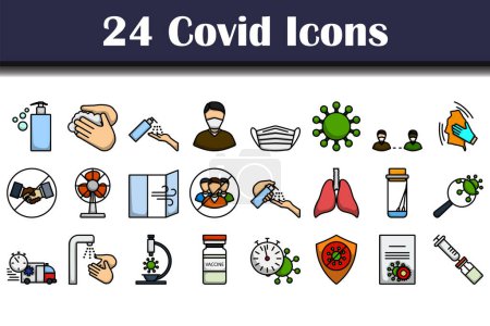 Covid Icon Set. Editable Bold Outline With Color Fill Design. Vector Illustration.