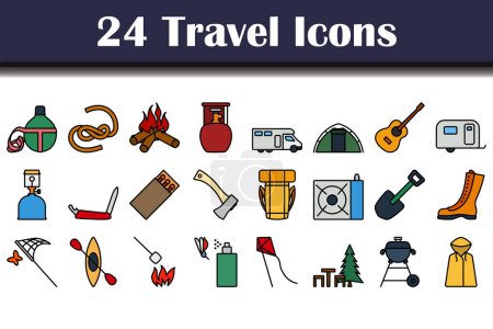 Travel Icon Set. Editable Bold Outline With Color Fill Design. Vector Illustration.