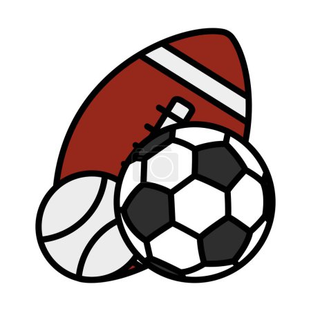 Icono de las pelotas deportivas. Esquema audaz editable con diseño de relleno de color. Ilustración vectorial.