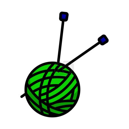 Yarn Ball With Knitting Needles Icon. Editable Bold Outline With Color Fill Design. Vector Illustration.