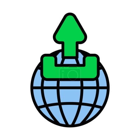Téléchargez les illustrations : Globe avec icône de symbole de téléchargement. contour audacieux modifiable avec la conception de remplissage de couleur. Illustration vectorielle. - en licence libre de droit