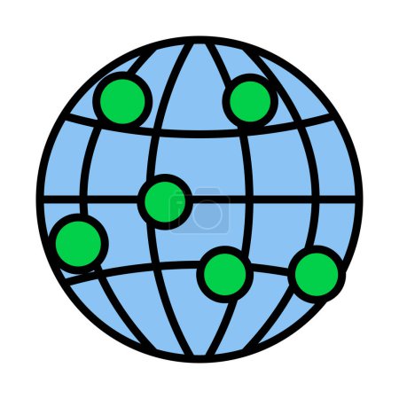 Téléchargez les illustrations : Globe Connection Point Icône. contour audacieux modifiable avec la conception de remplissage de couleur. Illustration vectorielle. - en licence libre de droit