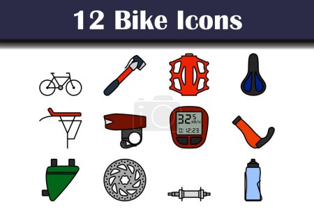 Bike Icon Set. Editable Bold Outline With Color Fill Design. Vector Illustration.