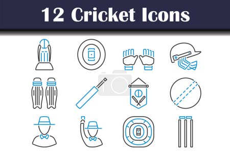 Cricket Icon Set vorhanden. Editierbare kühne Umrisse mit Farbfülldesign. Vektorillustration.