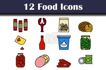 Set de iconos de comida. Esquema audaz editable con diseño de relleno de color. Ilustración vectorial.