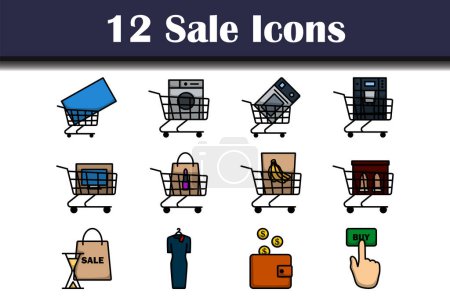 Sale Icon Set. Editable Bold Outline With Color Fill Design. Vector Illustration.