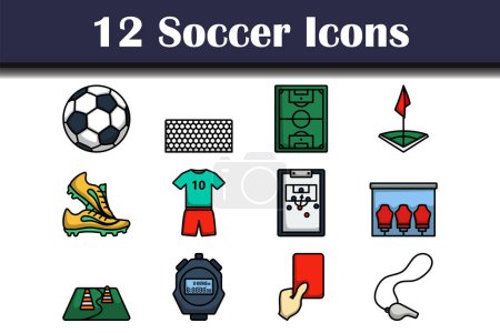 Ensemble d'icônes de football. contour audacieux modifiable avec la conception de remplissage de couleur. Illustration vectorielle.