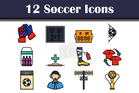 Soccer Icon Set. Editable Bold Outline With Color Fill Design. Vector Illustration.