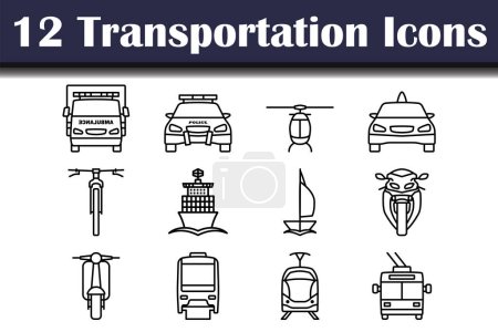Transportation Icon Set. Bold outline design with editable stroke width. Vector Illustration.