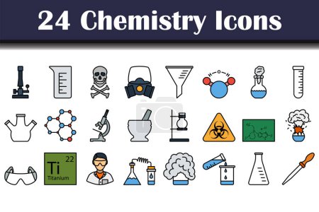 Chemistry Icon Set. Editable Bold Outline With Color Fill Design. Vector Illustration.