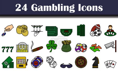 Gambling Icon Set. Editable Bold Outline With Color Fill Design. Vector Illustration.
