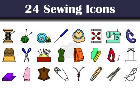 Sewing Icon Set. Editable Bold Outline With Color Fill Design. Vector Illustration.