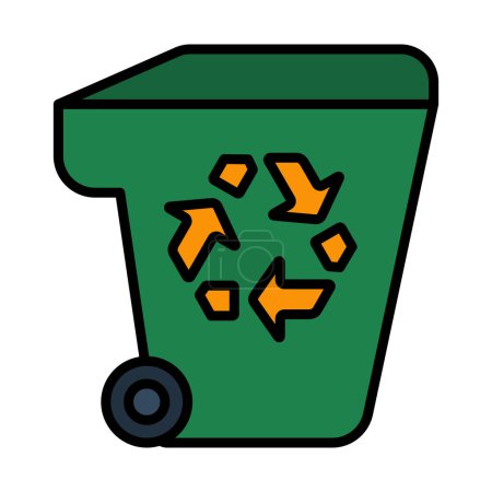 Garbage Container With Recycle Sign Icon. Editable Bold Outline With Color Fill Design. Vector Illustration.