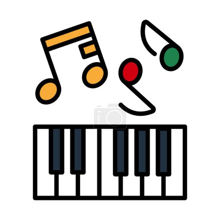 Icon Of Piano Keyboard. Editable Bold Outline With Color Fill Design. Vector Illustration.