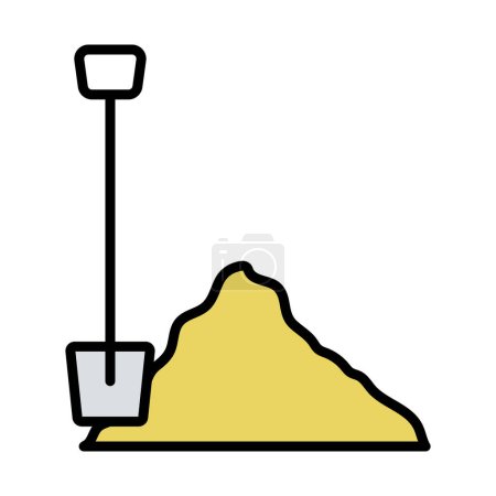 Icon Of Construction Shovel And Sand. Editable Bold Outline With Color Fill Design. Vector Illustration.