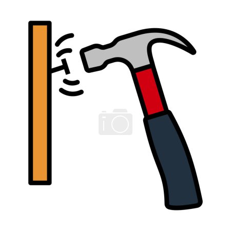 Ikone des Hammer Beat To Nail. Editierbare kühne Umrisse mit Farbfülldesign. Vektorillustration.
