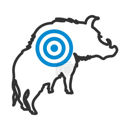 Ikone des Wildschweins Silhouette mit Ziel. Editierbare kühne Umrisse mit Farbfülldesign. Vektorillustration.