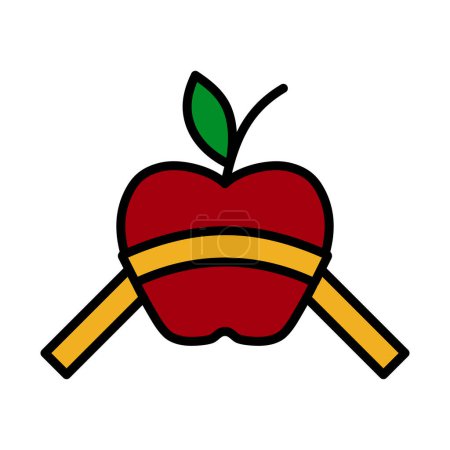 Téléchargez les illustrations : Icône de pomme avec ruban à mesurer. contour audacieux modifiable avec la conception de remplissage de couleur. Illustration vectorielle. - en licence libre de droit