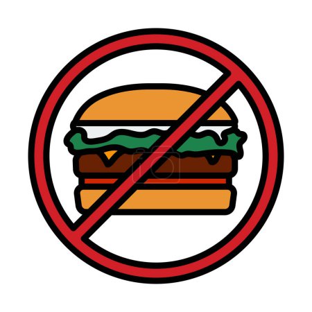 Illustration for Icon Of Prohibited Hamburger. Editable Bold Outline With Color Fill Design. Vector Illustration. - Royalty Free Image