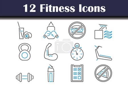 Ilustración de Set de iconos de fitness. Esquema audaz editable con diseño de relleno de color. Ilustración vectorial. - Imagen libre de derechos