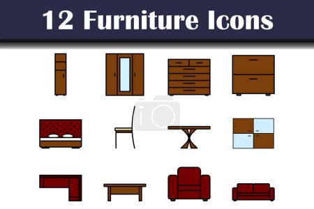 Ilustración de Set de iconos de muebles. Esquema audaz editable con diseño de relleno de color. Ilustración vectorial. - Imagen libre de derechos
