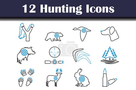 Ensemble d'icônes de chasse. contour audacieux modifiable avec la conception de remplissage de couleur. Illustration vectorielle.