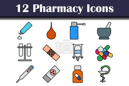 Set de iconos de farmacia. Esquema audaz editable con diseño de relleno de color. Ilustración vectorial.