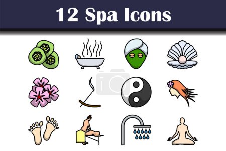 Set de iconos de spa. Esquema audaz editable con diseño de relleno de color. Ilustración vectorial.