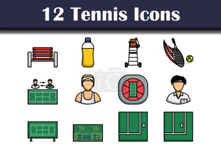 Illustration for Tennis Icon Set. Editable Bold Outline With Color Fill Design. Vector Illustration. - Royalty Free Image