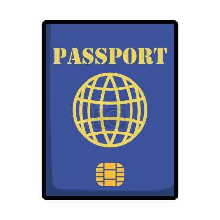 Icône de passeport avec puce. contour audacieux modifiable avec la conception de remplissage de couleur. Illustration vectorielle.