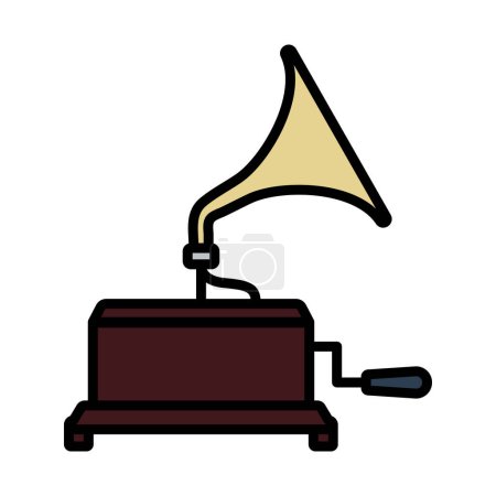 Icono del Gramófono. Esquema audaz editable con diseño de relleno de color. Ilustración vectorial.