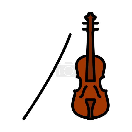 Icono del violín. Esquema audaz editable con diseño de relleno de color. Ilustración vectorial.