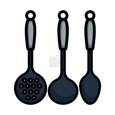 Ladle Set Icon. Editable Bold Outline With Color Fill Design. Vector Illustration.