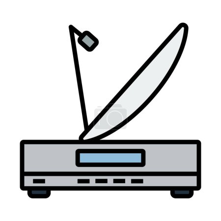 Satellite Receiver With Antenna Icon. Editable Bold Outline With Color Fill Design. Vector Illustration.