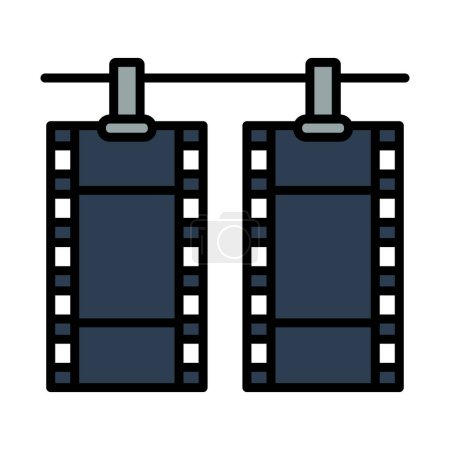Icon Of Photo Film Drying On Rope With Clothespin. Editable Bold Outline With Color Fill Design. Vector Illustration.