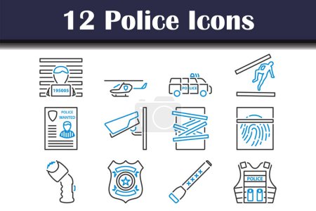 Conjunto de iconos de policía. Esquema audaz editable con diseño de relleno de color. Ilustración vectorial.