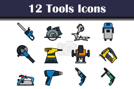 Set d'icônes d'outils. contour audacieux modifiable avec la conception de remplissage de couleur. Illustration vectorielle.