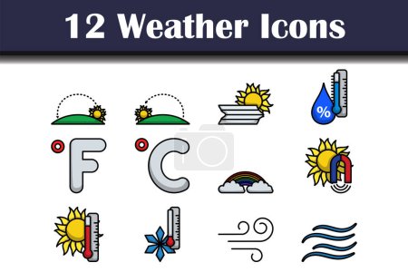 Weather Icon Set. Editable Bold Outline With Color Fill Design. Vector Illustration.