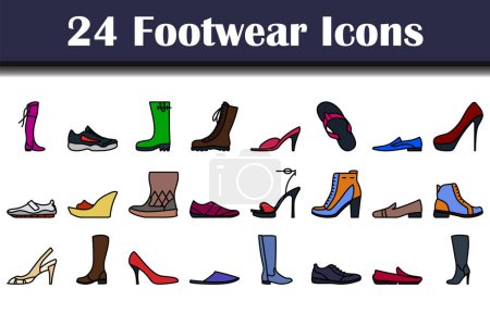 Ensemble d'icônes pour chaussures. contour audacieux modifiable avec la conception de remplissage de couleur. Illustration vectorielle.