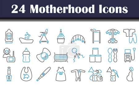 Motherhood Icon Set. Editable Bold Outline With Color Fill Design. Vector Illustration.